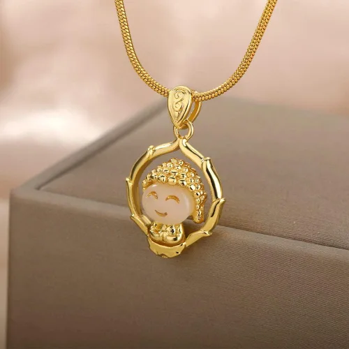 Vista 3 de LOYJOY - Collares de Buda para mujer color dorado gargantilla con dije de la suerte collar clásico color dorado 177in