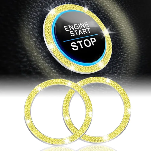 Vista 17 de LivTee 2 PCS Anillo de Decoración de Cristal con Pedrería para Motor de Automóvil de Arranque y Parada, Accesorios Brillantes para Interior de Negro