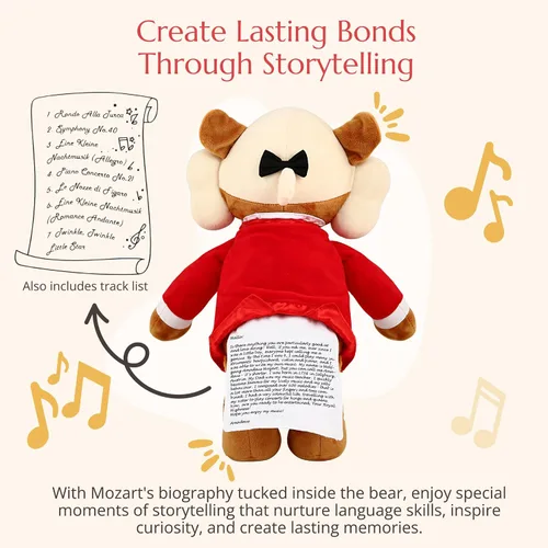 Vista 6 de Amadeus Mozart Oso de Peluche – Reproduce 40 Minutos de Música Clásica, Oso de Peluche Interactivo Educativo y Tranquilizante para Bebés y Niños