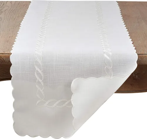 Vista 2 de Saro Lifestyle Camino de mesa bordado trenzado, blanco, 16"x54