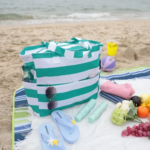 Vista 9 de Bolsa de playa y piscina para mujer, grande, bolsa de gimnasio con compartimento húmedo para viajes, impermeable