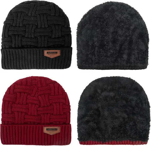 Vista 17 de Loritta Gorro de invierno cálido de punto grueso y holgado para hombre