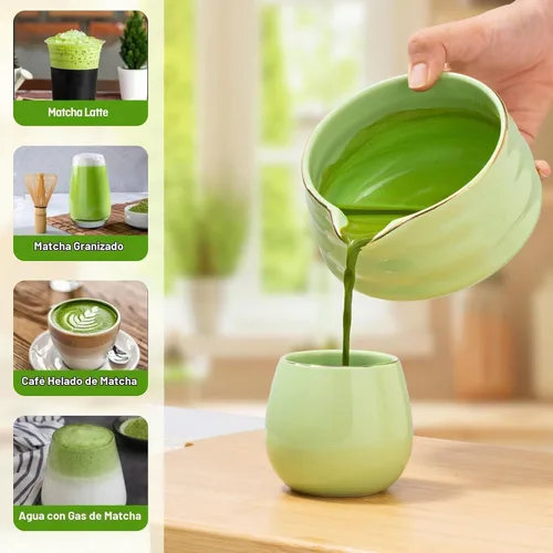 Vista 3 de Juego de matcha japonés de 9 piezas, caja de regalo de kit de té de Verde