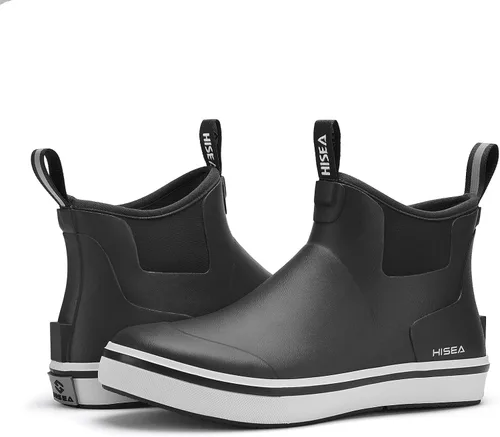 Vista 8 de HISEA Botas de lluvia para hombre, impermeables, de goma, neopreno, zapatos Negro