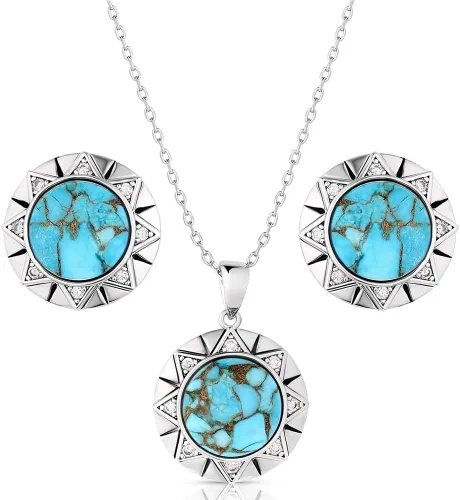 Vista 19 de Montana Silversmiths Conjunto de joyería de estilo occidental con turquesa elaborada a mano: aretes y collar