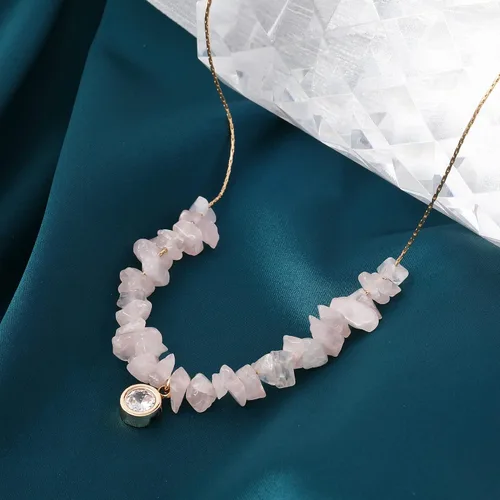 Vista 4 de BONJOULRY Collares delicados con cristales de cuarzo rosa para mujer, estilo bohemio, curativo, con cuentas cúbicas, con dije de flor de loto