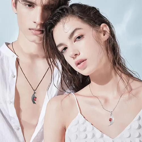 Vista 6 de CVRAVO Collar a juego para parejas, plata de ley 925, colgante de ángel y diablo, collar a juego para parejas para él y ella, regalo de joyería