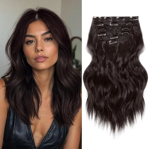Vista 8 de NAYOO - Extensiones de cabello con clip, extensiones sintéticas onduladas de 20 pulgadas, 6 unidades Wavy Curly Hair, Full Head Coverage, Heat
