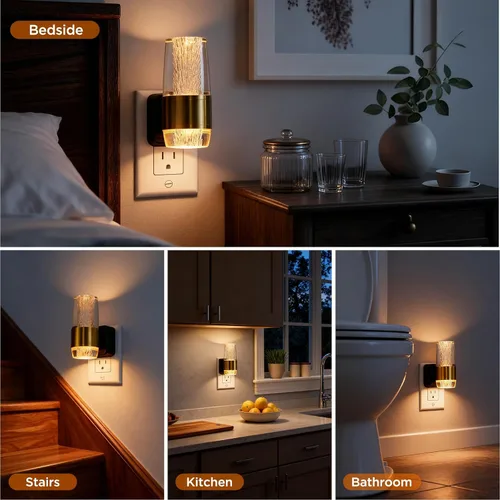 Vista 6 de Luz nocturna LED enchufable a la pared, paquete de 2 luces nocturnas acrílicas con brillo ajustable de 0-100 lúmenes, luz nocturna enchufable