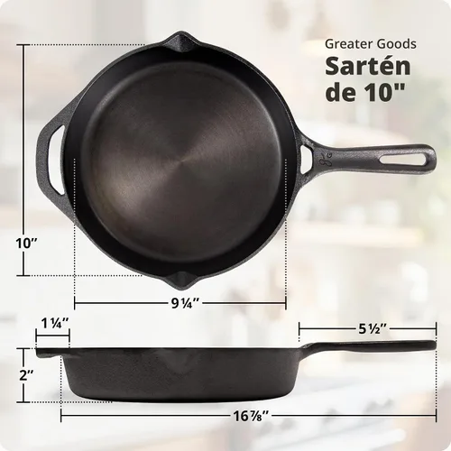Vista 9 de Greater Goods Sartén de hierro fundido de 10 pulgadas, superficie lisa