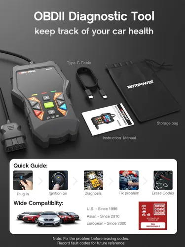 Vista 3 de MOTOPOWER MP69040 Lector de código OBD2 para coche, herramienta de escaneo de diagnóstico de fallo del motor, negro