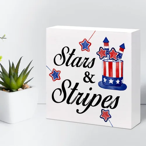 Vista 5 de z-crange Letrero patriótico de madera con diseño de estrellas y rayas para el Día de la Independencia, divertido cartel de madera del 4 de julio