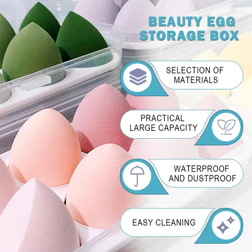 Vista 3 de Caja de almacenamiento de huevos de belleza con 8 ranuras para recoger huevos de belleza, contenedor de almacenamiento de huevos, portador de huevos