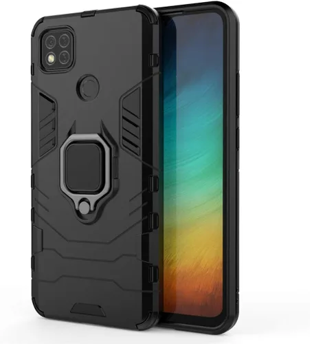 Vista 5 de Compatible con Xiaomi Mi Redmi 9C, Redmi 10A, anillo de metal agarre Kickstand parachoques duro a prueba de golpes