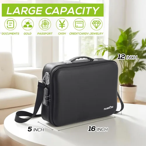 Vista 6 de PAWBOSE Caja de Seguridad para Documentos Ignífuga para el Hogar con Bloqueo de Combinación, Caja Rígida Ignífuga y Resistente al Agua de 16x12x5