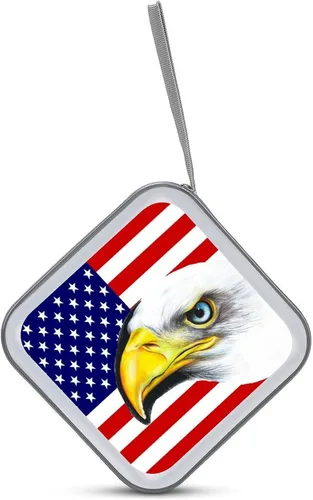 Vista 3 de Funda portátil para CD con diseño de águila y bandera americana, 40 capacidades, soporte para DVD, organizador de almacenamiento de disco