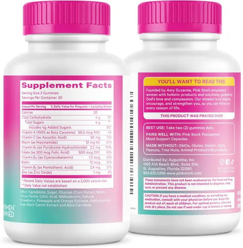 Vista 9 de Pink Stork Gomitas Vitamínicas Totales Posnatales - Multivitamínico para la Recuperación Posparto y Apoyo a la Lactancia - Ácido Fólico, B6