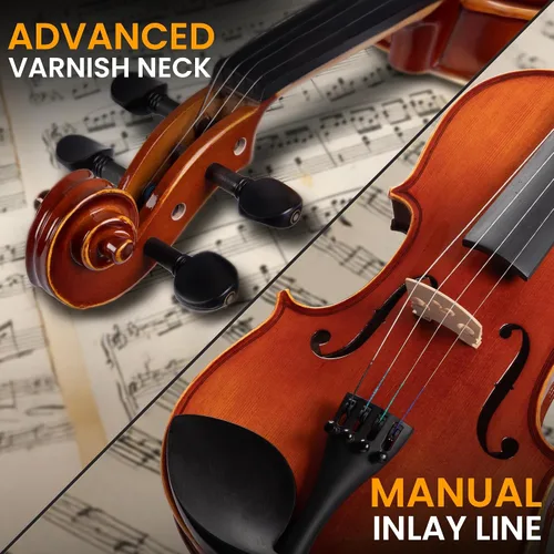 Vista 5 de Pyle Violín acústico de tamaño medio para principiantes – Juego completo de violines con estuche rígido, arco, cuerdas extra, colofonia, kit