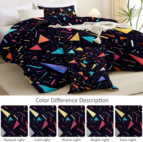 Vista 6 de Duvet Cover Minimalist Geometric Ribbons Triangles Pattern, Soft Breathable Anti-Pilling Black Print Comforter Cover 68" x 86", Twin Size Bedding