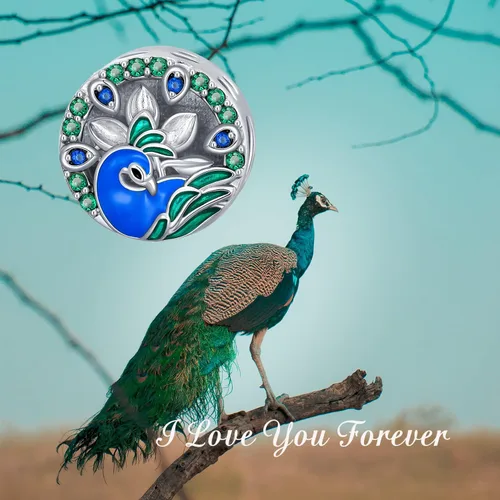 Vista 4 de LONAGO Abalorio de plata de ley 925 con diseño de mariposa y pavo real para mujer