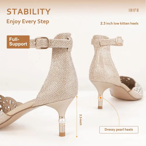 Vista 5 de IDIFU IN2 Candice - Zapatos de tacón bajo con lentejuelas y diamantes de imitación para mujer, zapatos de noche para novia