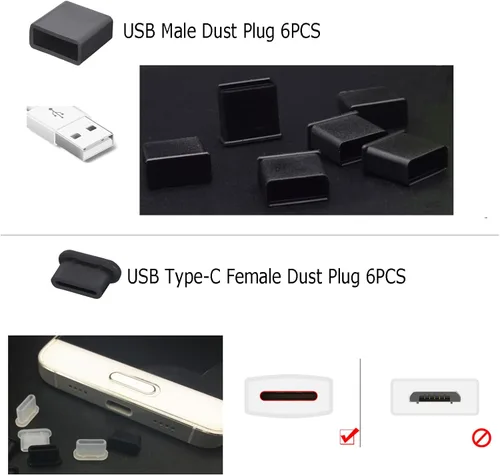 Vista 6 de 30 tapones USB antipolvo con 6 tipos, tapón antipolvo USB tipo C, protector de puerto de silicona suave micro USB, protector de cubierta antipolvo