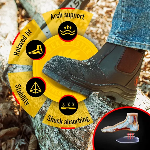 Vista 4 de ROCKROOSTER Bakken Men's 6" Wide Slip On Work Boots, Steel Toe Static Dissipative Safety Chelsea Boots AK229 (Dark Brown)