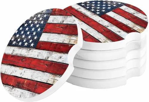 Vista 15 de Portavasos para automóvil para mujeres/hombres, paquete de 2 posavasos absorbentes de cerámica para bebidas, diseño de camuflaje con bandera