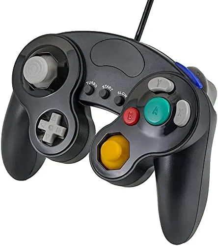 Vista 2 de QUMOX 2x negro Wired Classic Controller Joypad GamePad for Nintendo GameCube GC Wii Turbo Lento característica