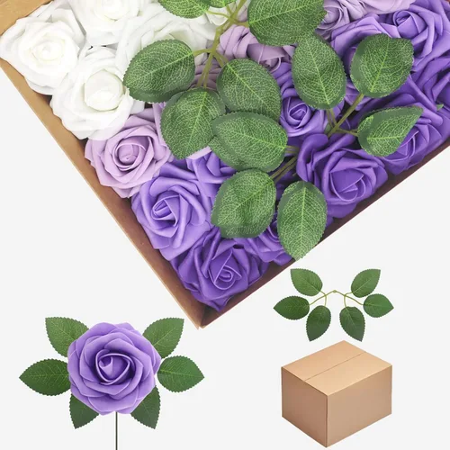 Vista 57 de Flores artificiales, rosas falsas de espuma de aspecto real, combo de flores artificiales de boda para ramos de boda, centros de mesa, arreglos