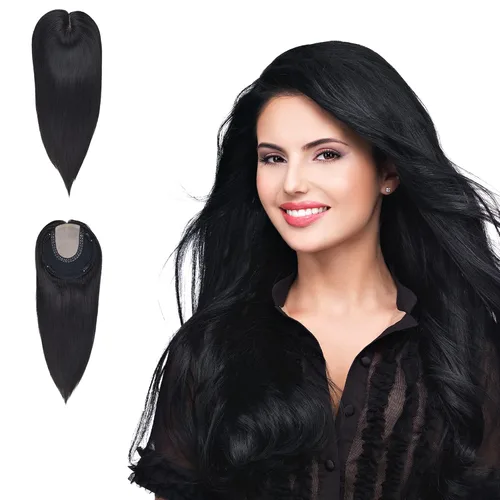 Vista 8 de Toppers de cabello humano para mujer, base plateada de 12 pulgadas, 6 x 6.5 pulgadas con trama para mujeres con pérdida de cabello, cabello delgado