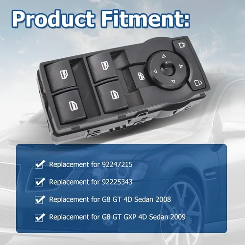 Vista 7 de Silscvtt Black Master - Interruptor de ventana eléctrica de repuesto para G8 GT GXP 4D Sedan 2008-2009 92247215 92225343