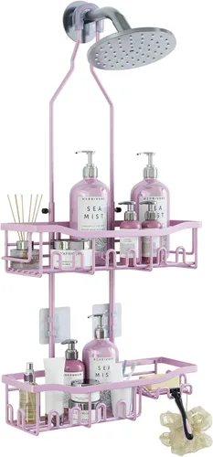 Vista 9 de Organizador de ducha mejorado de longitud extendida con ganchos, soporte para champú y jabón resistente a la oxidación, organizador de baño grande