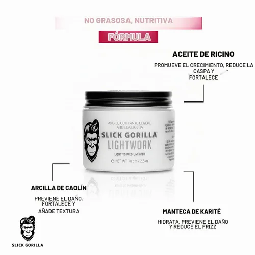 Vista 8 de Slick Gorilla Lighwork - Arcilla mate para el cabello para hombres de 2.5 onzas, acabado mate, sujeción flexible, arcilla ligera para peinar, a base