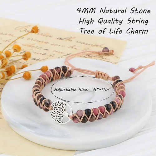 Vista 5 de Regalos para mujeres, pulseras para madre árbol de la vida, pulsera de cuentas para mamá, novio, madre, suegra, pulsera de piedra natural, pulseras