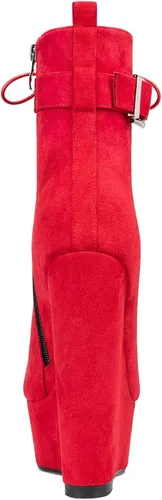 Vista 4 de HDEUOLM Botas de tobillo con tacón de plataforma de cuña alta para mujer, botines cortos con cordones y cremallera