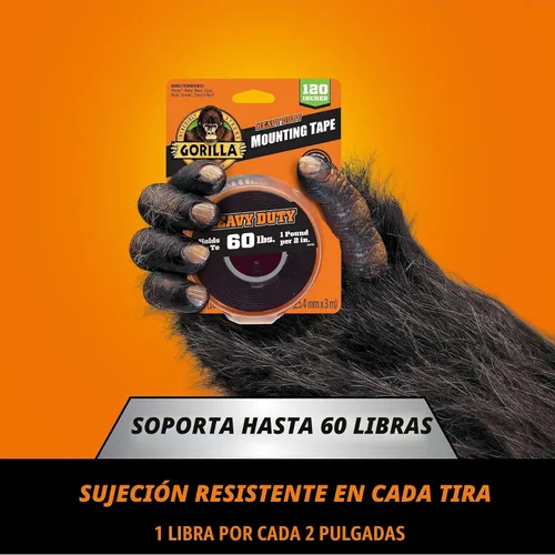 Vista 2 de Gorilla Cinta de montaje de doble cara de servicio pesado XL, 1 "x 120", negro (paquete de 1) Holds up to 30lbs, Industrial Strength Adhesive for