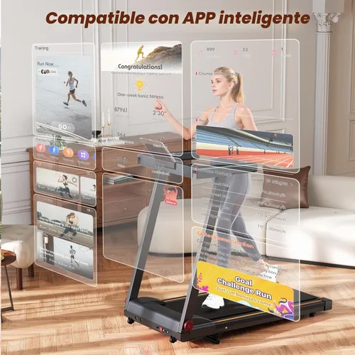 Vista 4 de DeerRun Caminadora plegable para el hogar con 6% de inclinación manual y manubrio, almohadilla plegable compacta para caminar, trotar y correr Negro