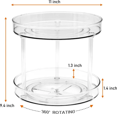 Vista 3 de Amolliar Lazy Susan de 2 niveles de 11 pulgadas, organizador giratorio para gabinete, cocina, nevera, encimera, baño, organizador de despensa