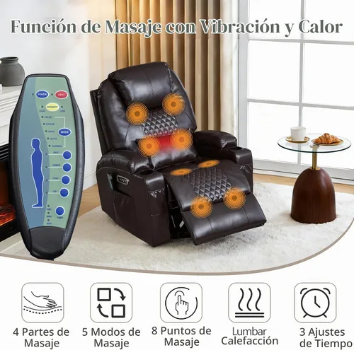Vista 5 de AHMED Silla reclinable giratoria eléctrica con masaje y calor para adultos Marrón