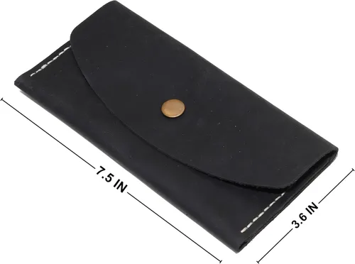 Vista 2 de Cartera de cuero genuino Crazy Horse, cartera delgada hecha a mano para hombres y mujeres (negro)