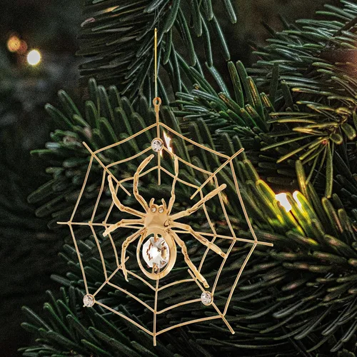 Vista 7 de Paquete de 2 adornos colgantes de araña de la suerte chapados en oro de 24 quilates para árbol de Navidad, araña, tradiciones milagrosas, decoración