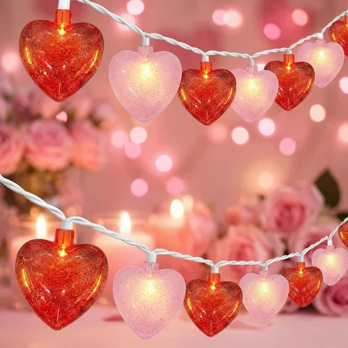 Vista 19 de Cadena de luces de corazón de San Valentín de 8.5 pies con 10 luces de hadas de corazón, decoraciones del día de San Valentín, luces de cadena