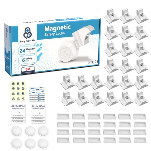 Vista 7 de BABY PROOF ME Kit de cerradura de seguridad magnética, paquete de 2 llaves de repuesto, adhesivo 3M de fácil instalación, cerraduras magnéticas a