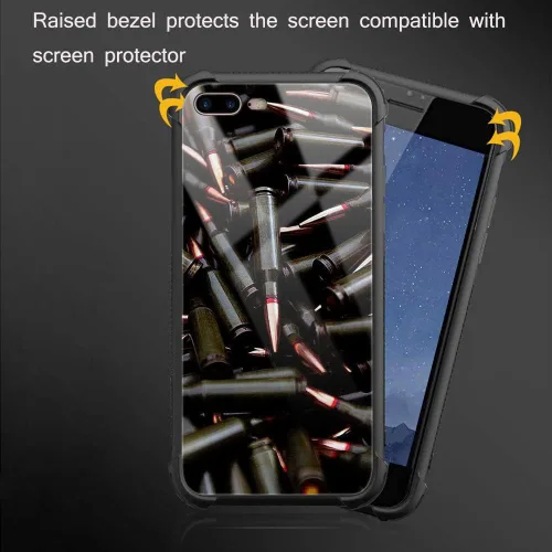 Vista 3 de ZHEGAILIAN Funda compatible con iPhone 7P/8P, AK 47, carcasa de munición para ametralladora AK 47, parte trasera de vidrio templado + funda