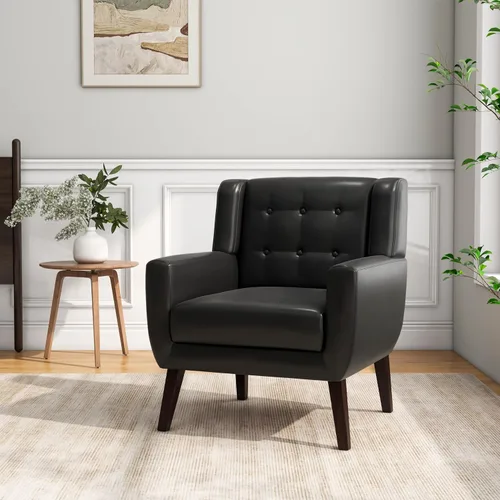 Vista 19 de Accent Chair Set of 1, Comfy Reading Armchair, Beige Linen Blend, Tufted Button Backrest, Solid Wood Frame, Upholstered Club Single Sofa Chairs