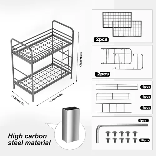 Vista 2 de Organizador de estante de escritorio, organizador de 2 niveles K y libera espacio del escritorio, estantería de metal pequeña con diseño de litera