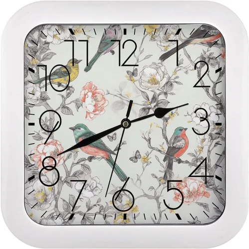 Vista 16 de 10" Square Modern Wall Clock,Animal Feathers Print Kitchen Clocks Wall Battery Operated,Silent Non Ticking Unique Funny Cute Wall Clock for Living