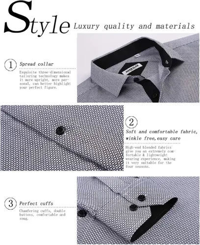 Vista 4 de SAMERM Camisas de vestir estampadas para hombre, de fácil cuidado, ajuste regular, manga larga, casual, con botones, para hombre