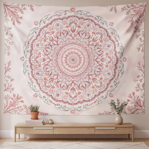 Vista 18 de Accnicc Tapiz bohemio con mandala floral para dormitorio, tapiz de pared con flores bohemias, pequeño, acuarela, azul, blanco, hippie, indio
